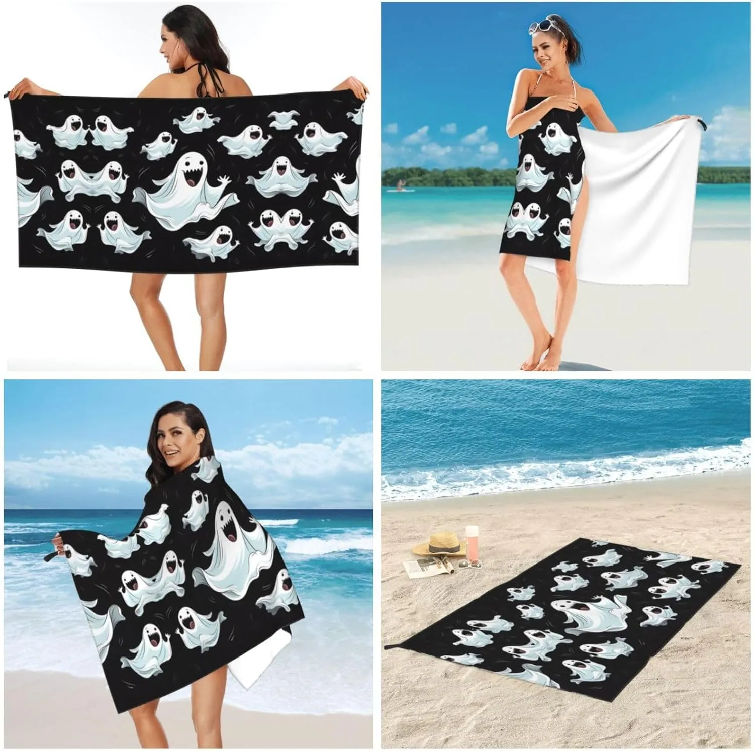Funny White Ghost Premium Compact Microfiber Travel Towel-Featherlight & Quick Dry,Sand-Resistant Beach Towel for Swimming,Camping,Vacation Essentials with Carry Pouch