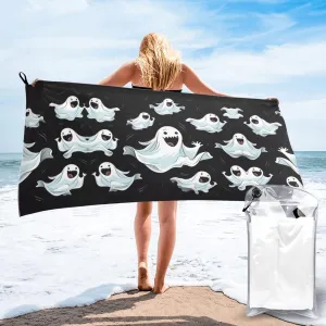 Funny White Ghost Premium Compact Microfiber Travel Towel-Featherlight & Quick Dry,Sand-Resistant Beach Towel for Swimming,Camping,Vacation Essentials with Carry Pouch