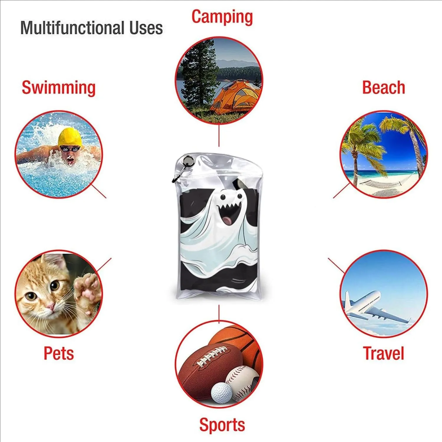 Funny White Ghost Premium Compact Microfiber Travel Towel-Featherlight & Quick Dry,Sand-Resistant Beach Towel for Swimming,Camping,Vacation Essentials with Carry Pouch