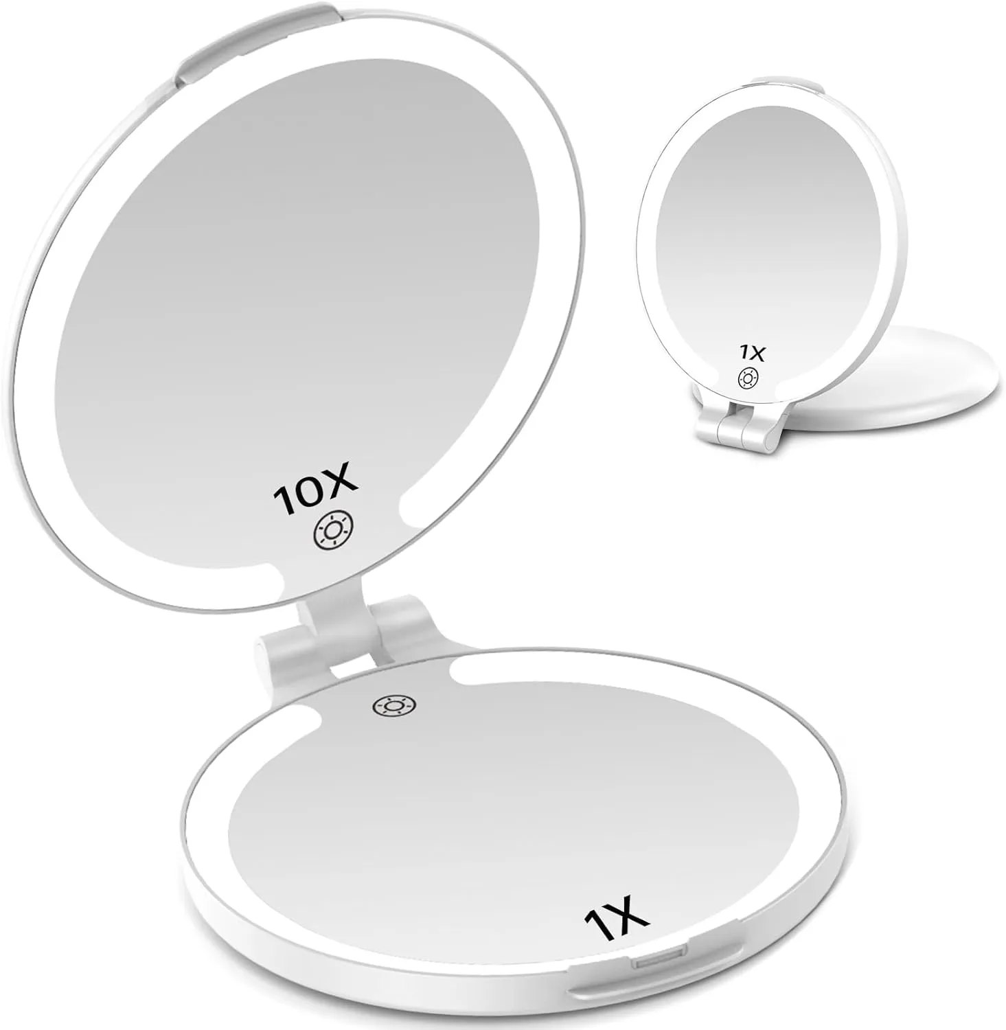 FUNTOUCH Travel Mirror with Light, 1X/10X Rechargeable Portable Magnifying Mirror with Light, Touch Switch & Adjustable Brightness Makeup Mirror for Plucking Eyebrows (7in)