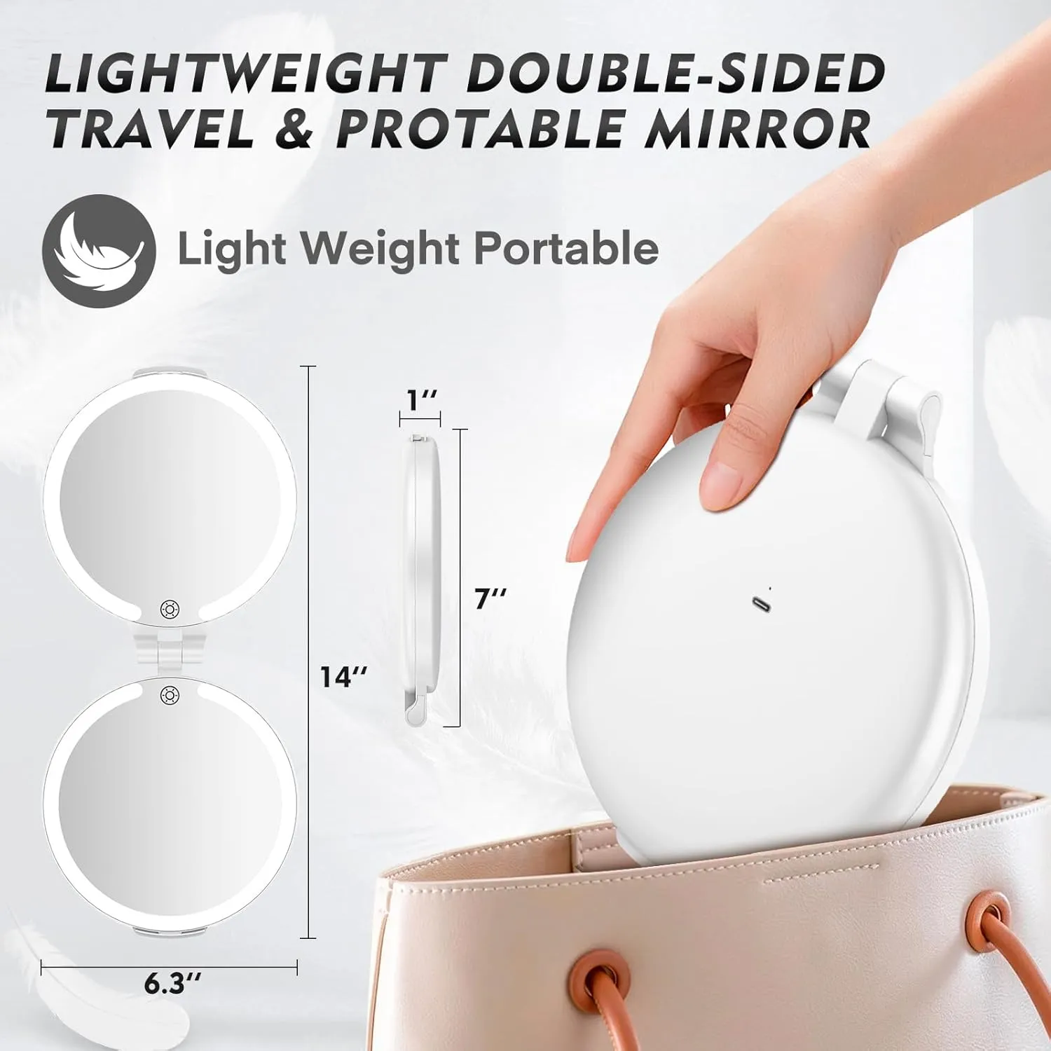 FUNTOUCH Travel Mirror with Light, 1X/10X Rechargeable Portable Magnifying Mirror with Light, Touch Switch & Adjustable Brightness Makeup Mirror for Plucking Eyebrows (7in)