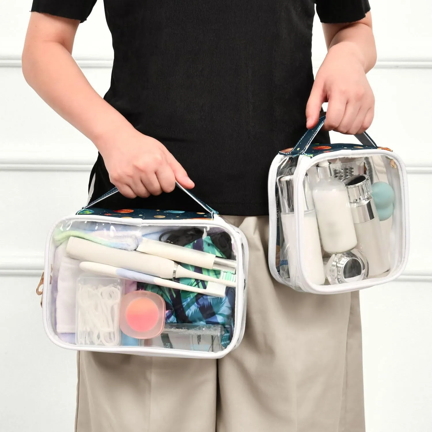 GAIGEO Colorful Solar System 2 Pack Travel Transparent Bag, Large Capacity Cosmetic Toiletry Bag, Clear Bag for Car