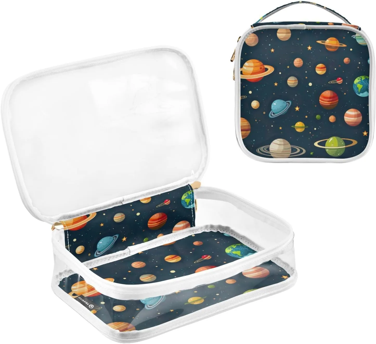 GAIGEO Colorful Solar System 2 Pack Travel Transparent Bag, Large Capacity Cosmetic Toiletry Bag, Clear Bag for Car