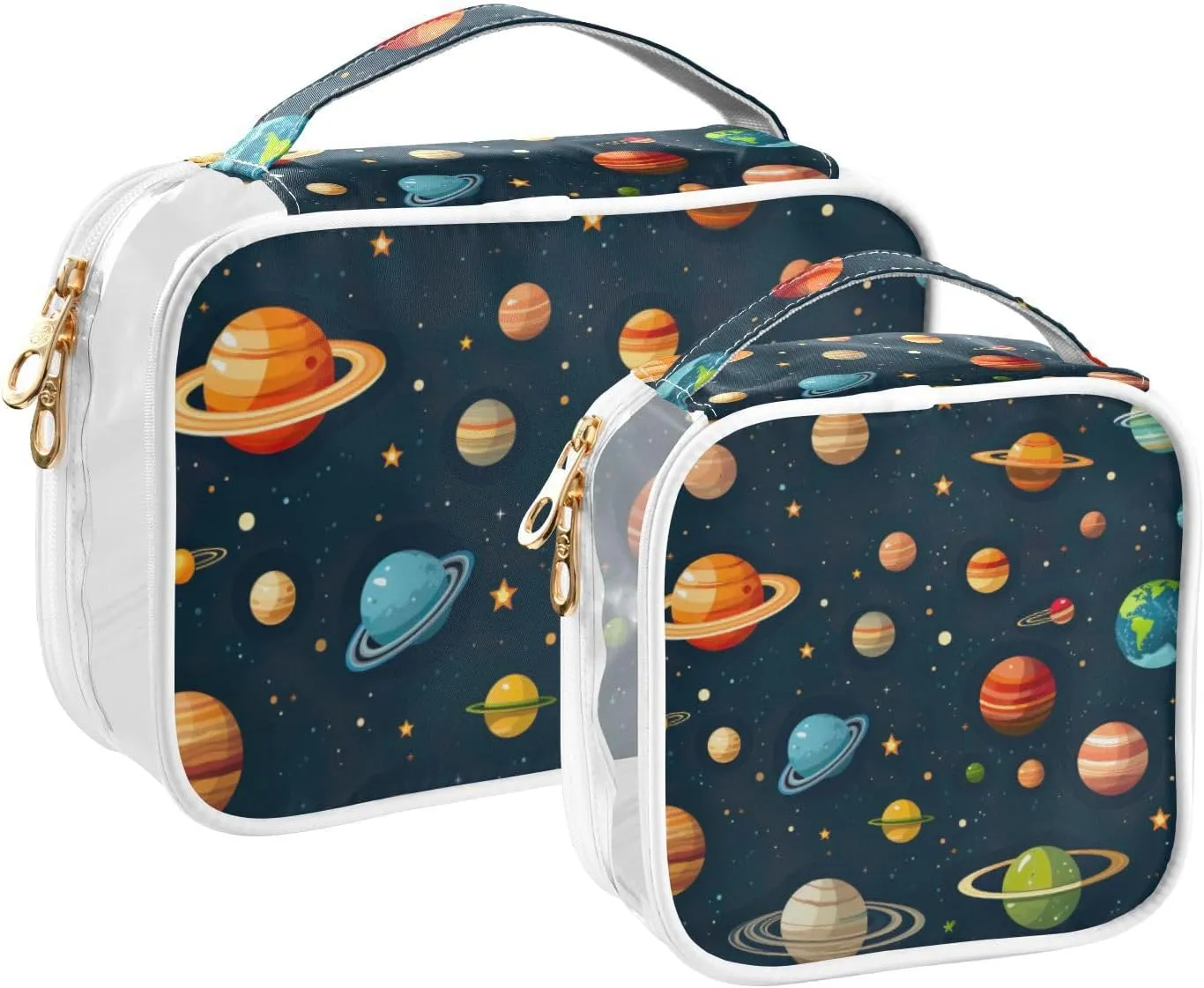 GAIGEO Colorful Solar System 2 Pack Travel Transparent Bag, Large Capacity Cosmetic Toiletry Bag, Clear Bag for Car