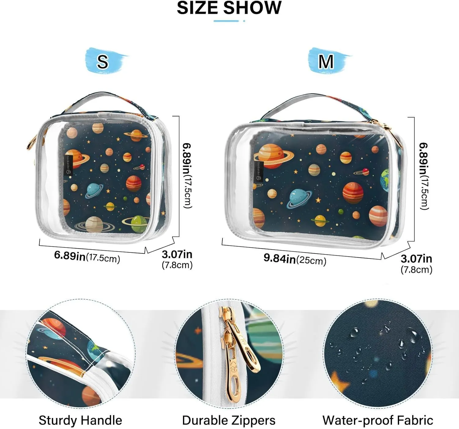 GAIGEO Colorful Solar System 2 Pack Travel Transparent Bag, Large Capacity Cosmetic Toiletry Bag, Clear Bag for Car