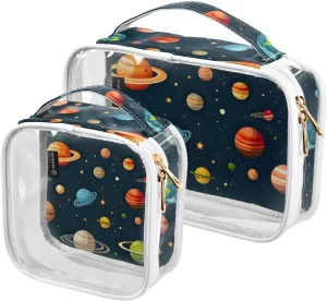 GAIGEO Colorful Solar System 2 Pack Travel Transparent Bag, Large Capacity Cosmetic Toiletry Bag, Clear Bag for Car