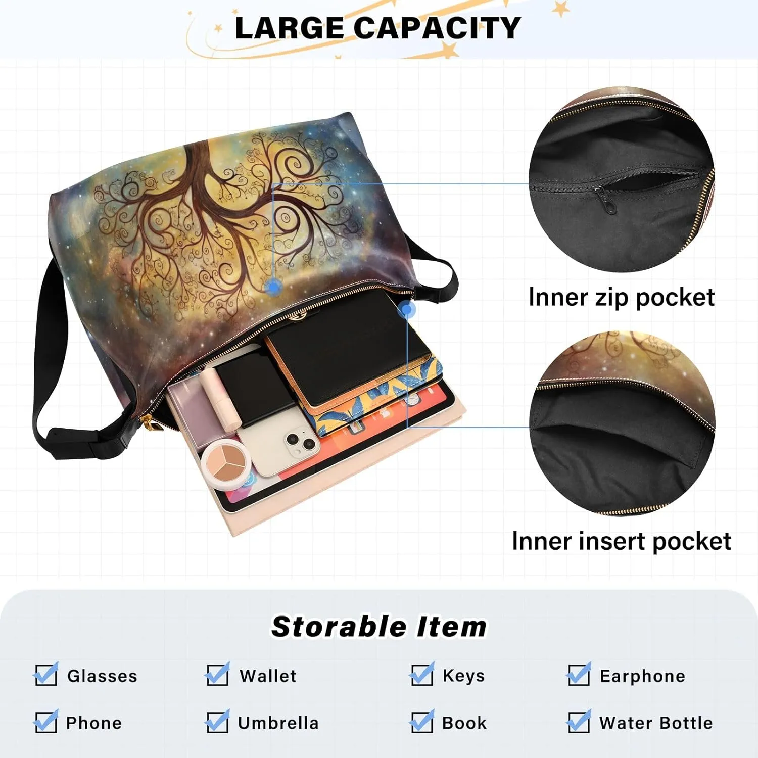 GAIGEO Fantasy Sea Of Clouds And Whale Shoulder Strap Bag, Men's Shoulder Bags, Leather Crossbody Bag