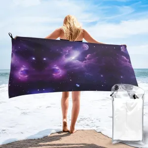 Galaxy Starry Space Purple Starry Premium Compact Microfiber Travel Towel-Featherlight & Quick Dry,Sand-Resistant Beach Towel for Swimming,Camping,Vacation Essentials with Carry Pouch