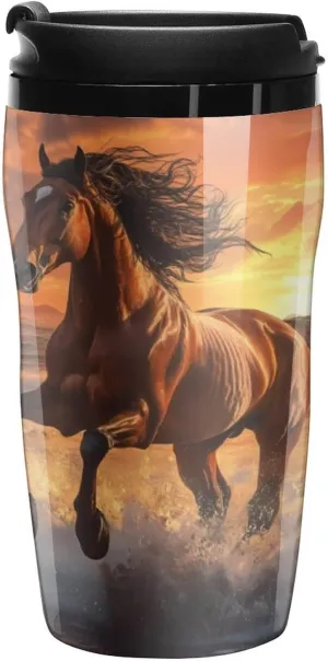 Galloping Horse Coffee Mug with Lid Portable Tumbler Water Bottle for Travel Business 250ml