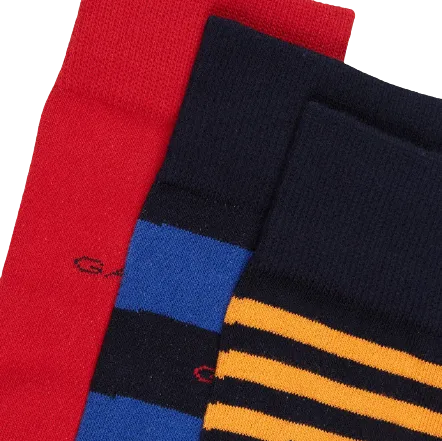 GANT - 3 Pack Stripe Socks - Green/Blue and Red/Blue/Yellow