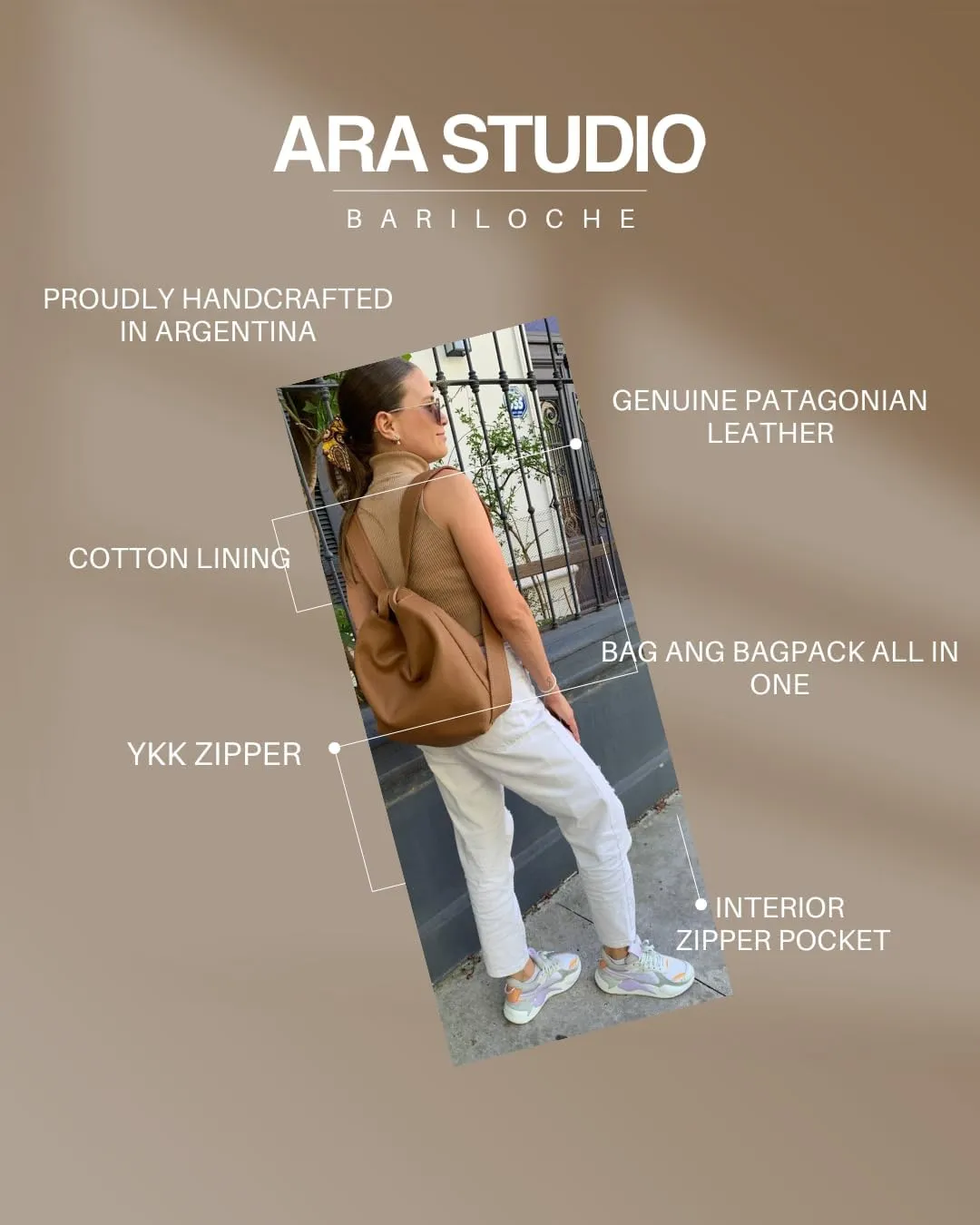 Genuine Leather Handbags Bags, Handcrafted by Skilled Argentine Hands with Patagonian Sourced Leather - Bariloche