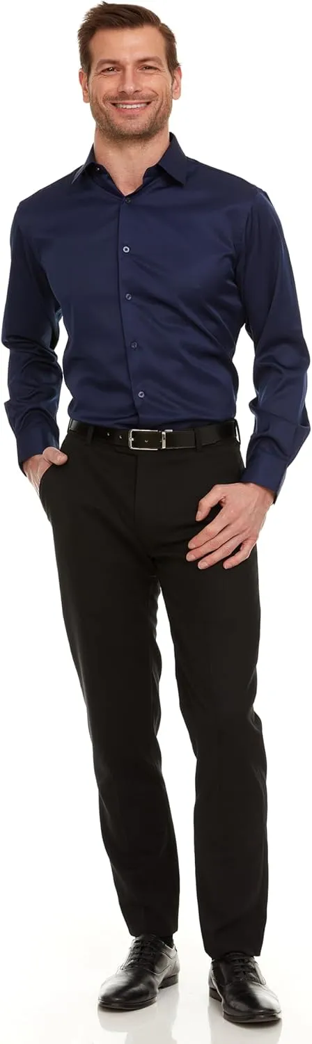 Geoffrey Beene Mens Slim Fit Sateen Stretch Button Down Dress Shirt Formal Wrinkle Resistant