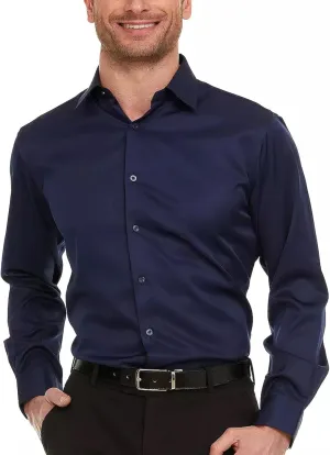 Geoffrey Beene Mens Slim Fit Sateen Stretch Button Down Dress Shirt Formal Wrinkle Resistant