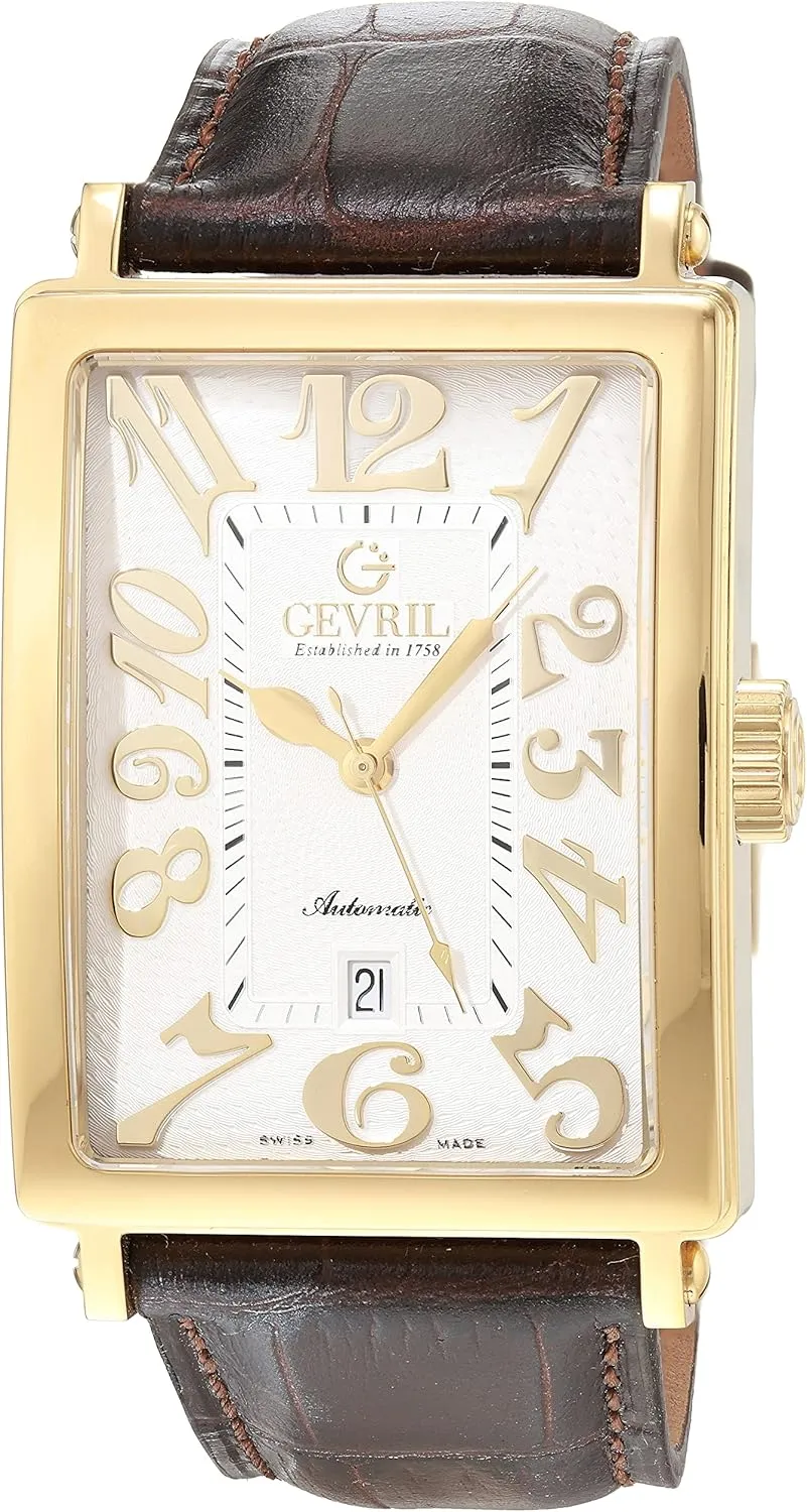 Gevril Men's Ave of Americas Swiss Automatic Watch, Genuine Handmade Italian Leather Strap