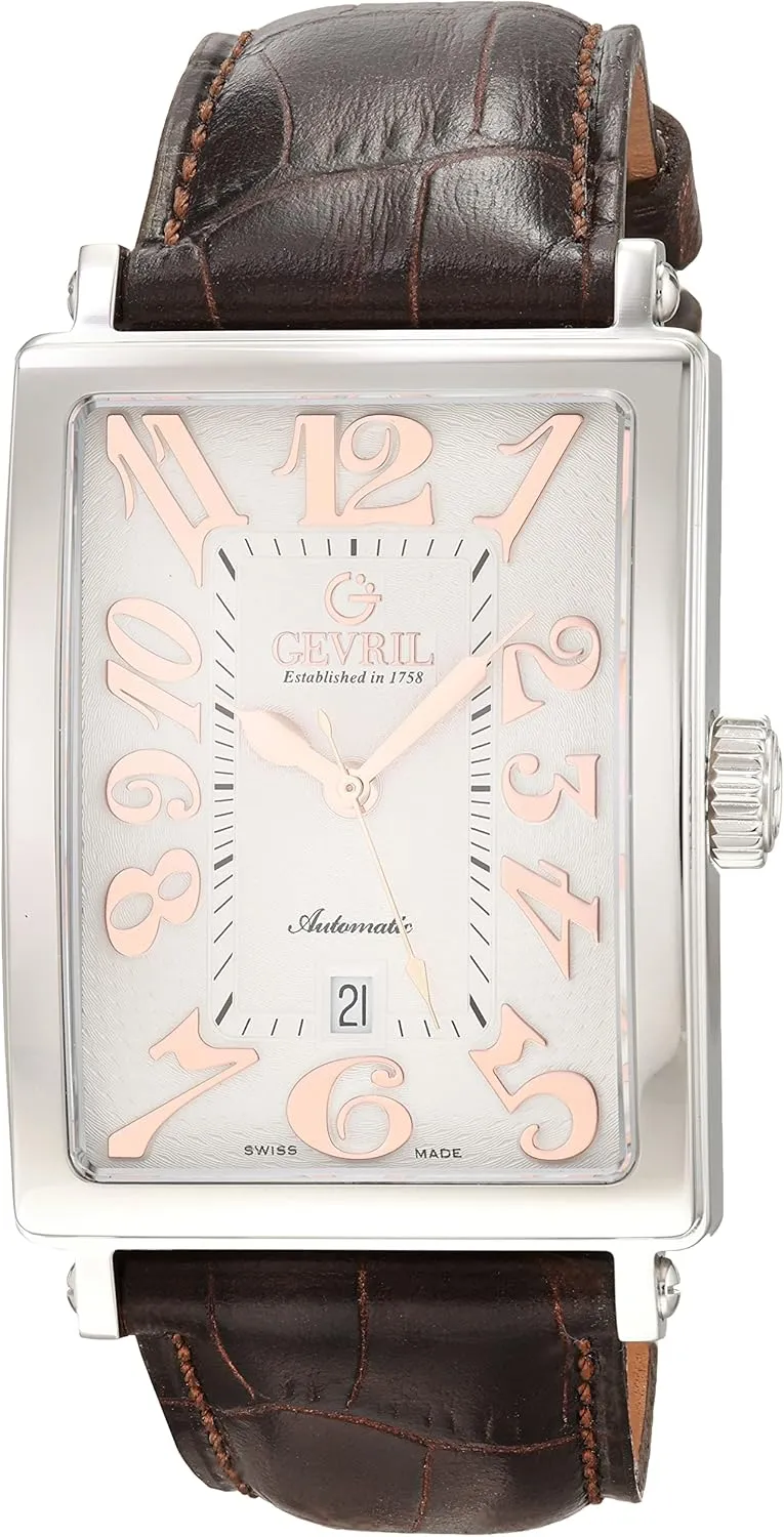 Gevril Men's Ave of Americas Swiss Automatic Watch, Genuine Handmade Italian Leather Strap