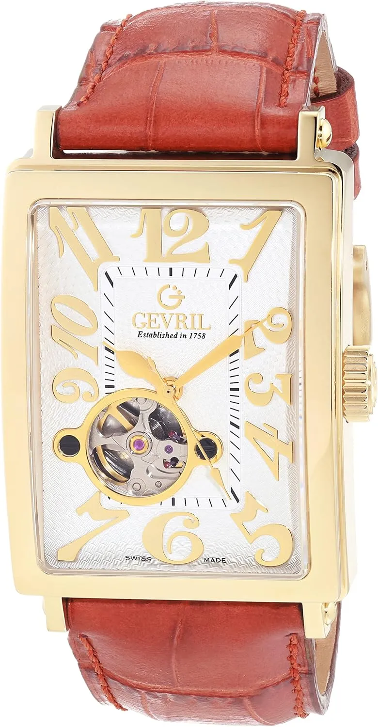 Gevril Men's Avenue of America Intravedere Swiss Automatic Watch, Genuine Handmade Leather Strap