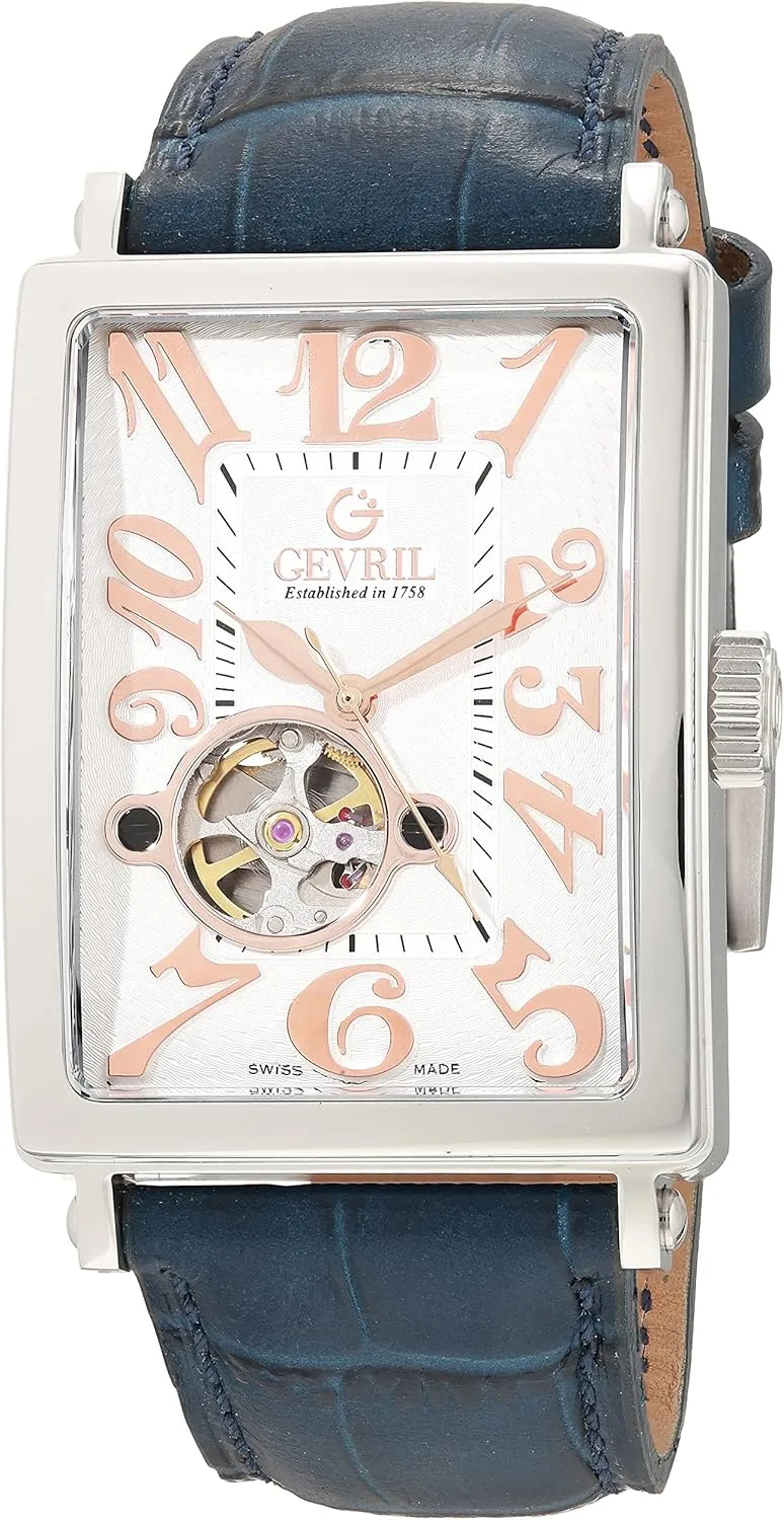 Gevril Men's Avenue of America Intravedere Swiss Automatic Watch, Genuine Handmade Leather Strap