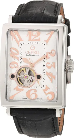Gevril Men's Avenue of America Intravedere Swiss Automatic Watch, Genuine Handmade Leather Strap