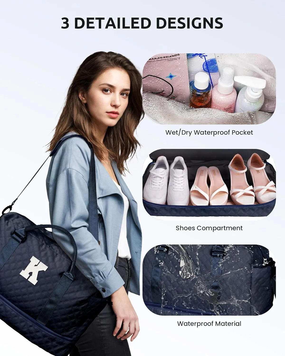 Gifts for 9 10 11 12 13 14 15 16 17 Year Old Girls-Duffle Bag with Shoe Compartment, Personalized Weekender Bag, Travel Bag with Makeup Bag，Birthday Gift Graduate Gifts for Her (Letter T)