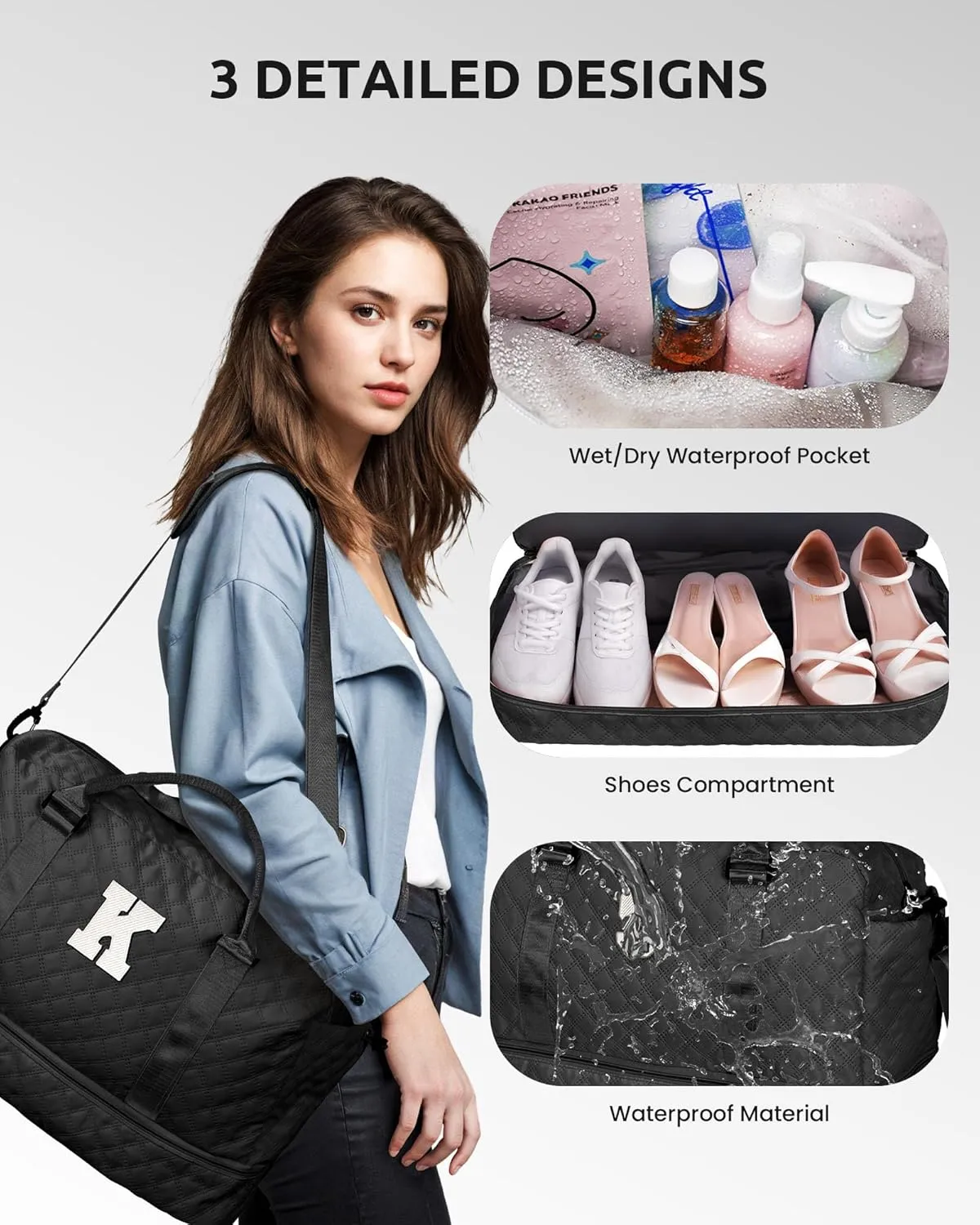 Gifts for Teen-Girls-Initial Duffle Bag with Shoe Compartment, Personalized Weekender Bag, Monogram Overnight Bag, Travel Bag with Makeup Bag，Birthday Gift Graduate Gifts for Her (Letter H)