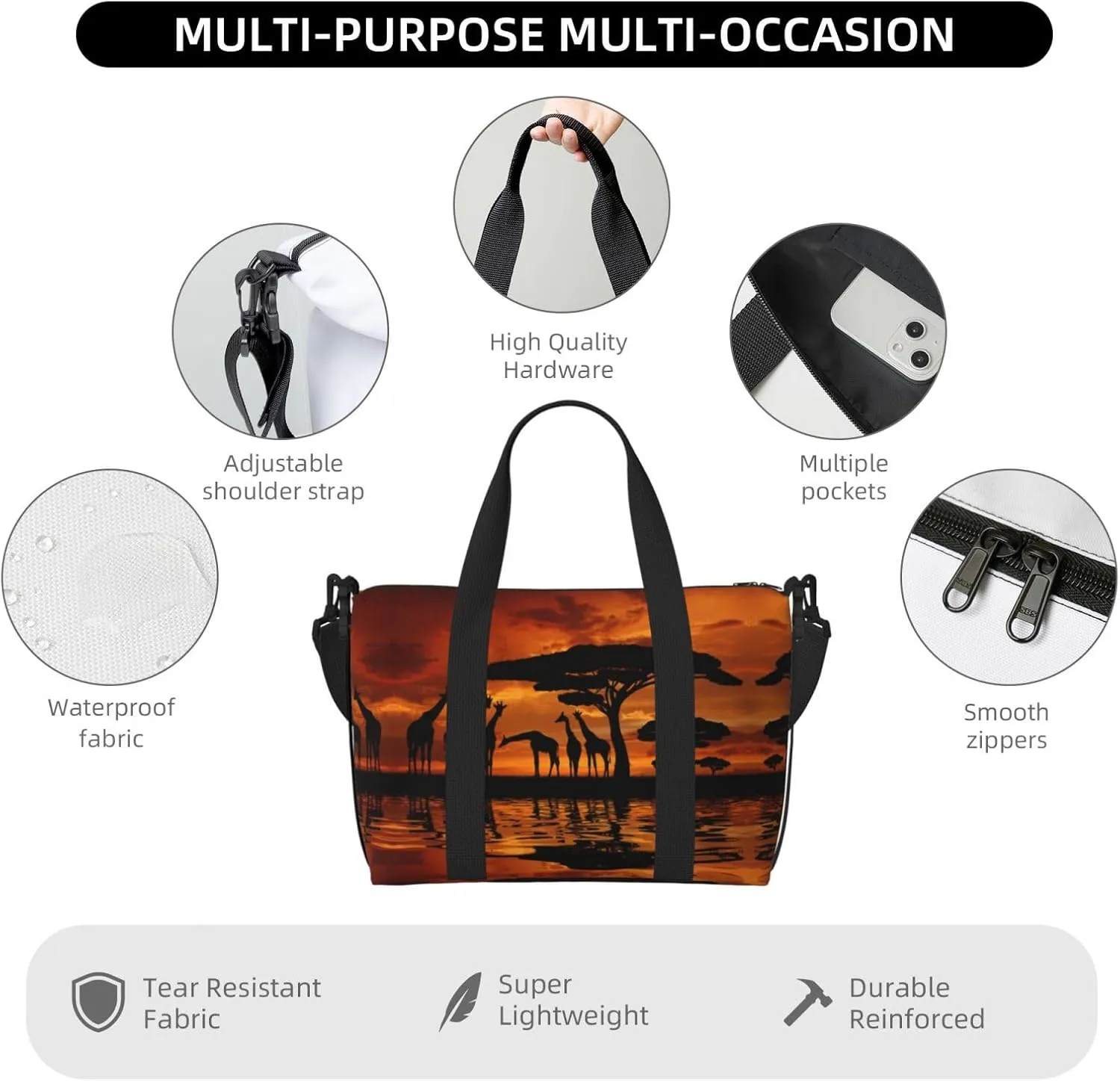 Giraffe Under The Tree In Africa Hand Travel Bag For Men Women,Stylish Handheld Crossbody Travel Bag For Business Leisure Trave