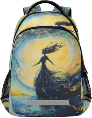 Girl in A Skirt Starry Night Backpacks Travel Laptop Daypack School Book Bag for Men Women Teens Kids