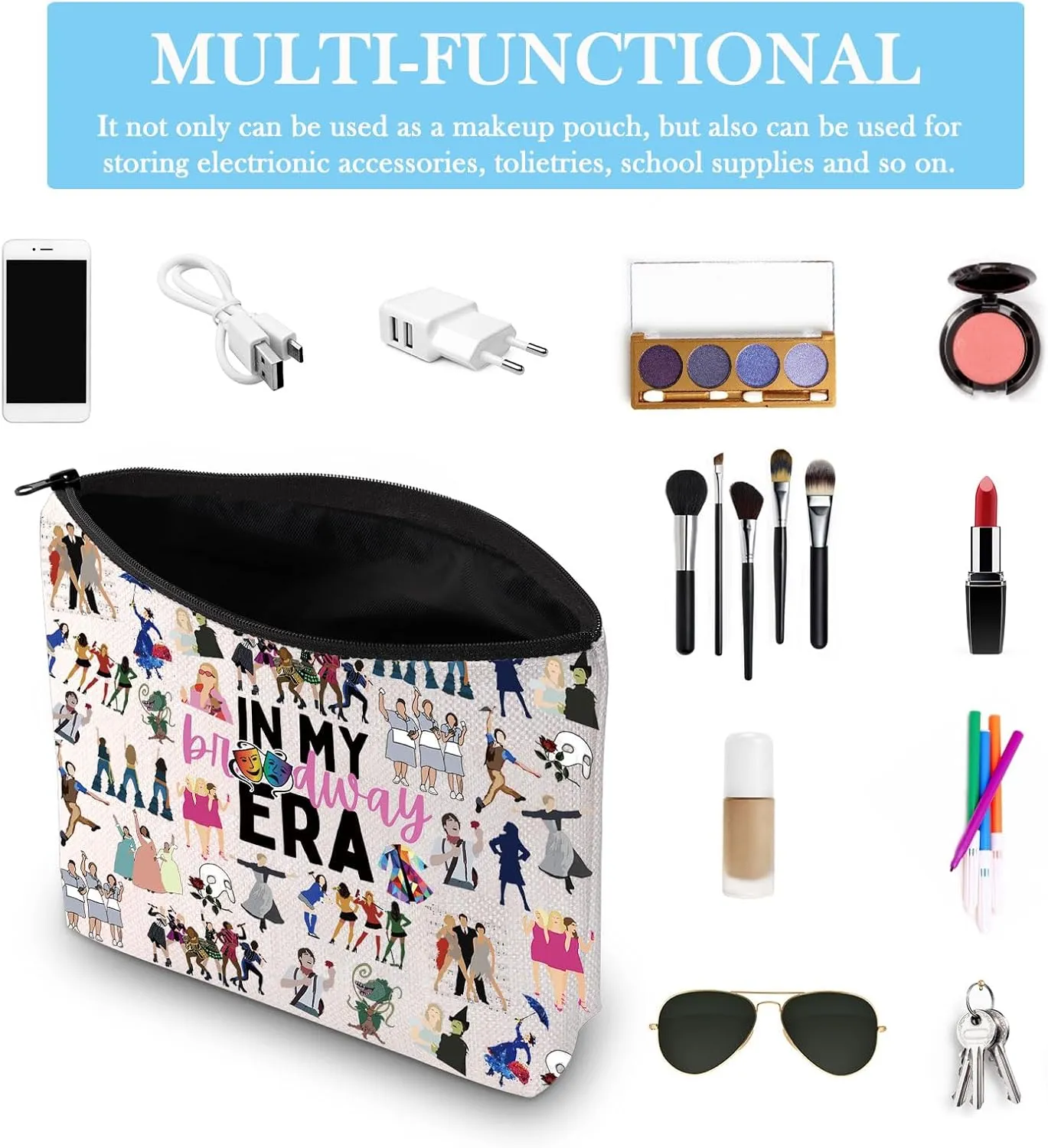 GJTIM Musical Gift Theatre Bag In My Musical Era Musical Theatre Gift Musical Zipper Pouch Makeup Bag (BWayEra Bag)