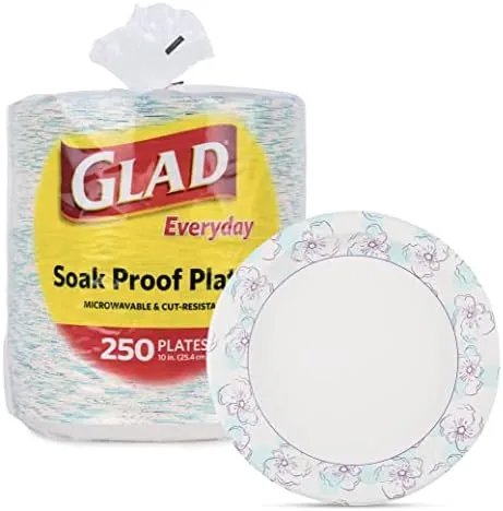 Glad Round Disposable Paper Plates for All Occasions | Soak Proof, Cut Proof, Microwaveable Heavy Duty Disposable Plates | 10" Diameter, 250 Count Bulk Paper Plates Blue