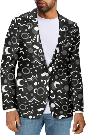 GLUDEAR Men's Suit Blazer Jackets Black White Paint Graffiti Print Slim Fit One Button Coats Blazers Plus Size S-5XL