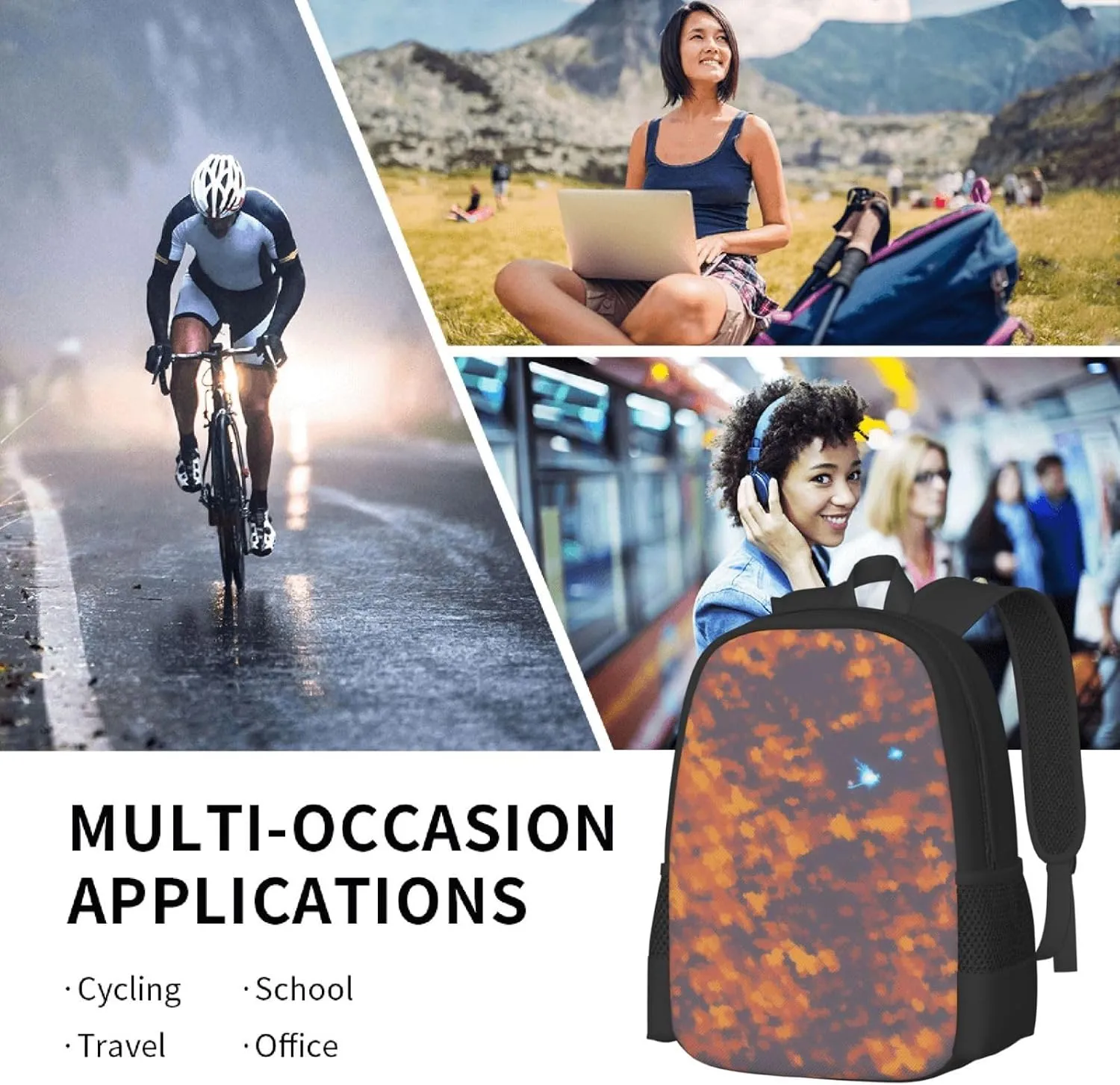 Gold Texture Printed Pattern Backpack Lightweight Simple Casual Backpack Shoulder Bags Large Capacity Laptop Backpack