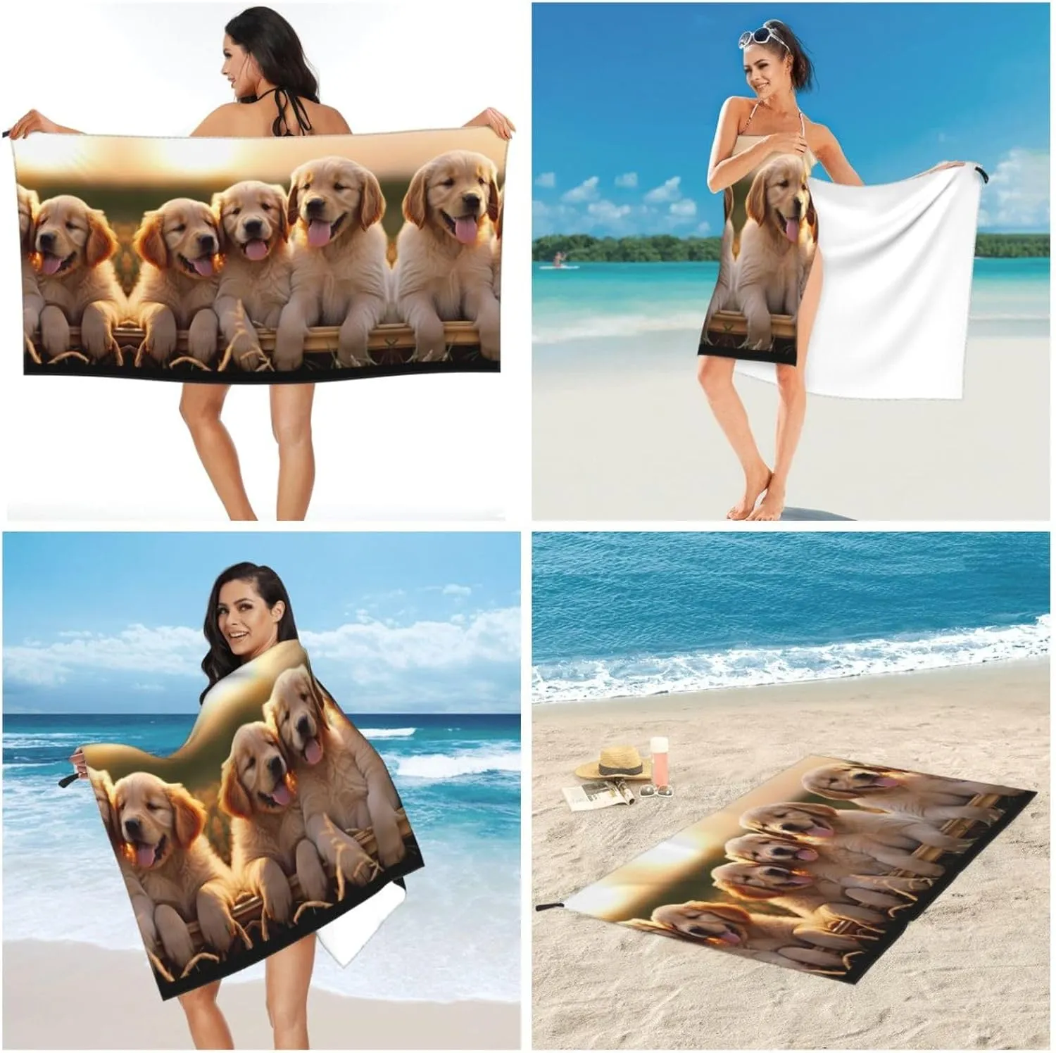 Golden Retriever Dogs Puppies Pets Premium Compact Microfiber Travel Towel-Featherlight & Quick Dry,Sand-Resistant Beach Towel for Swimming,Camping,Vacation Essentials with Carry Pouch