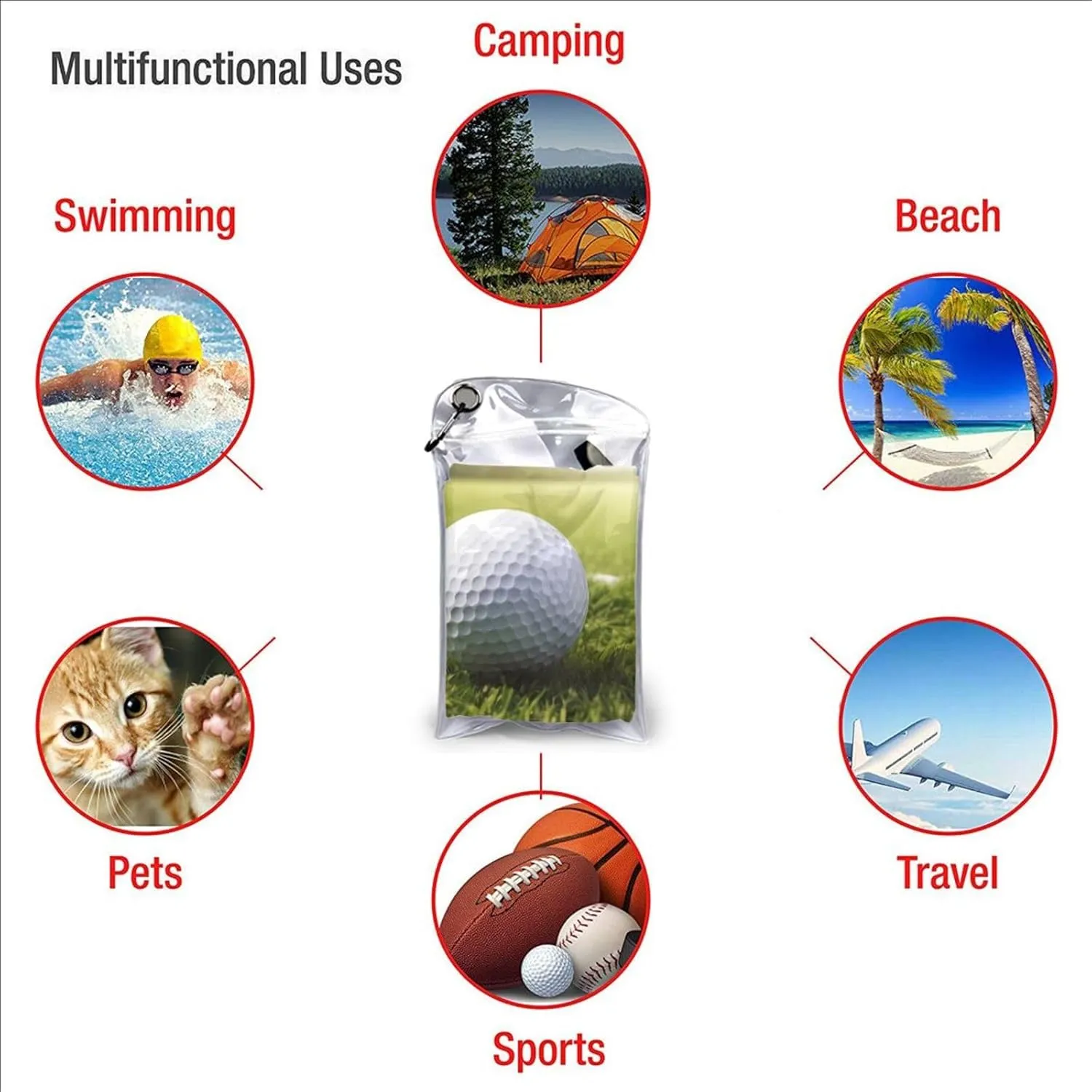 Golf Ball Premium Compact Microfiber Travel Towel-Featherlight & Quick Dry,Sand-Resistant Beach Towel for Swimming,Camping,Vacation Essentials with Carry Pouch