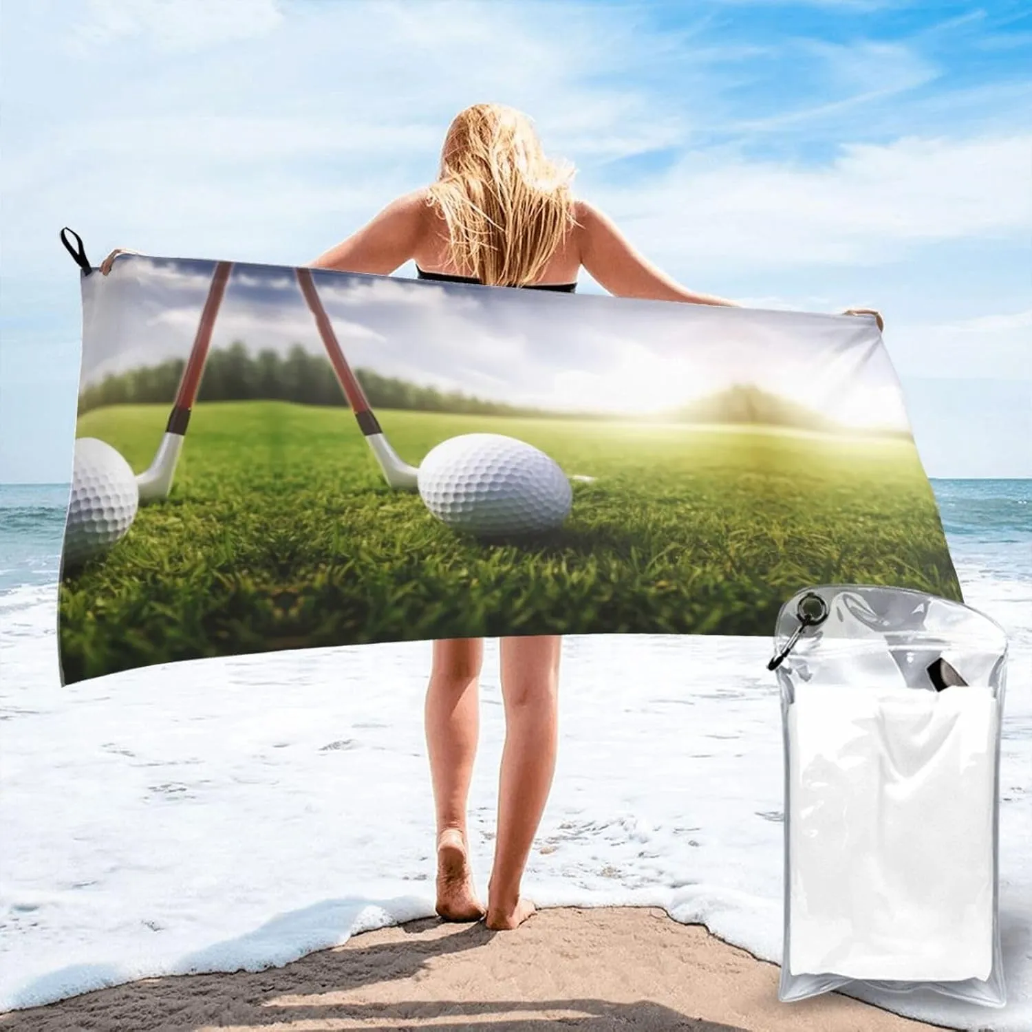 Golf Ball Premium Compact Microfiber Travel Towel-Featherlight & Quick Dry,Sand-Resistant Beach Towel for Swimming,Camping,Vacation Essentials with Carry Pouch