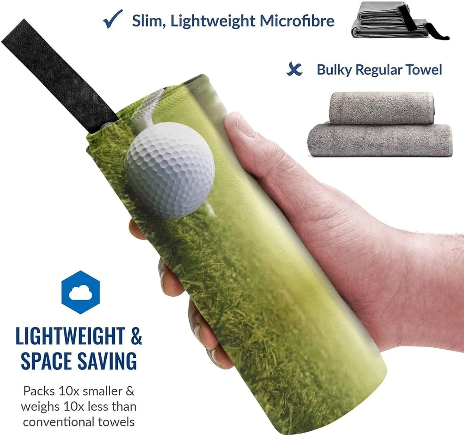 Golf Ball Premium Compact Microfiber Travel Towel-Featherlight & Quick Dry,Sand-Resistant Beach Towel for Swimming,Camping,Vacation Essentials with Carry Pouch