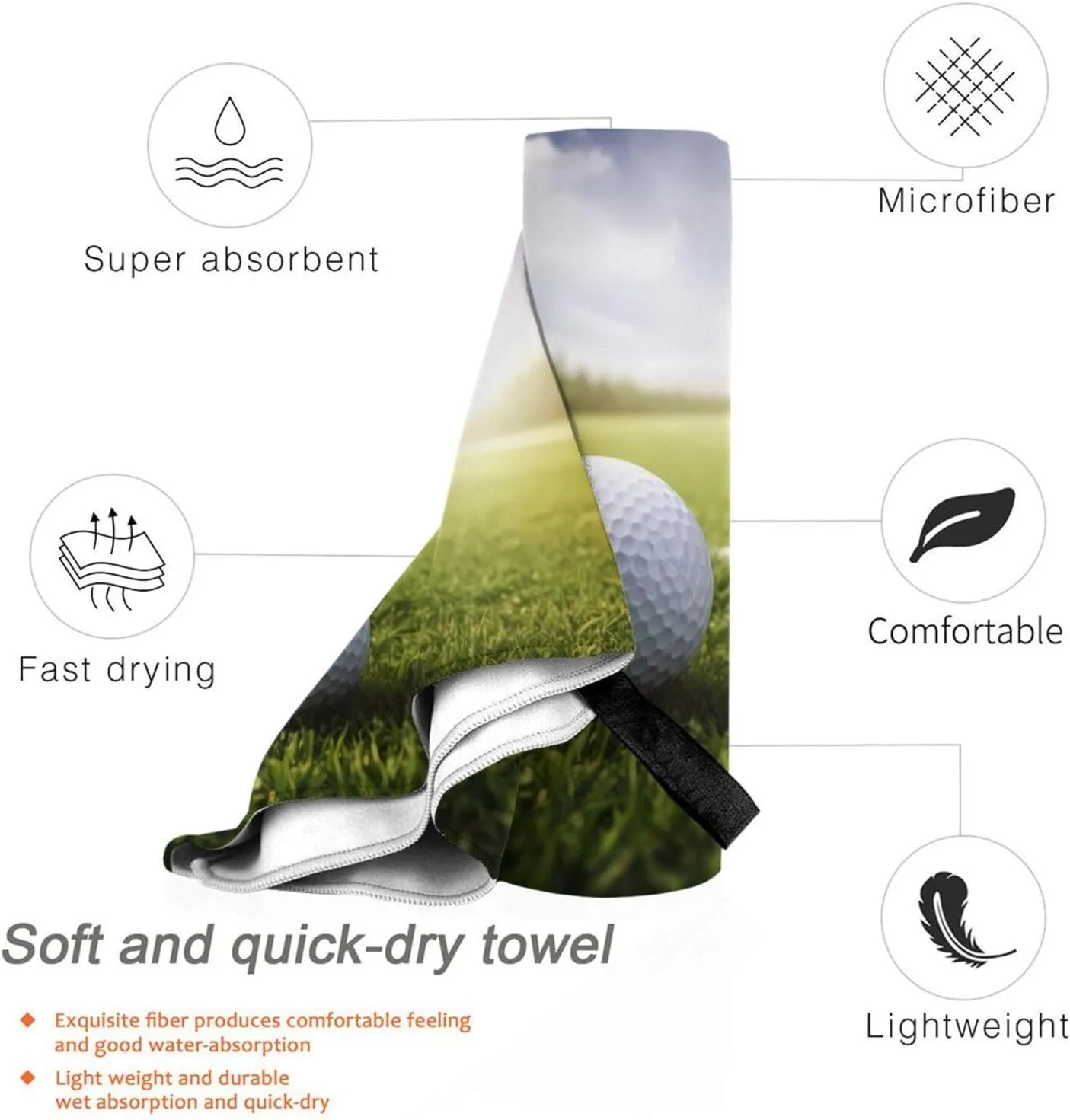Golf Ball Premium Compact Microfiber Travel Towel-Featherlight & Quick Dry,Sand-Resistant Beach Towel for Swimming,Camping,Vacation Essentials with Carry Pouch