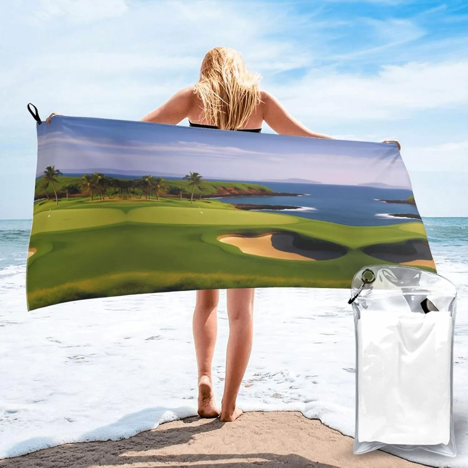 Golf Course Premium Compact Microfiber Travel Towel-Featherlight & Quick Dry,Sand-Resistant Beach Towel for Swimming,Camping,Vacation Essentials with Carry Pouch
