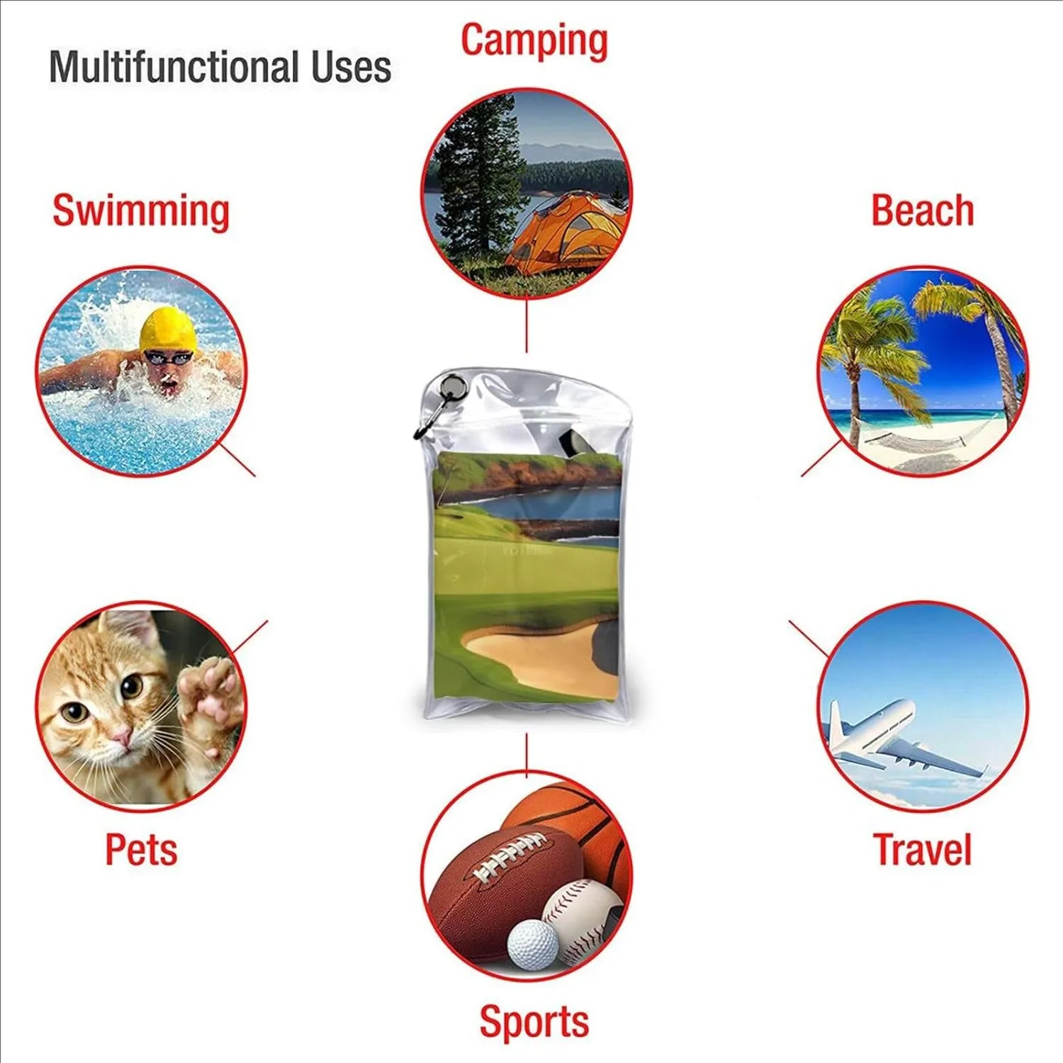 Golf Course Premium Compact Microfiber Travel Towel-Featherlight & Quick Dry,Sand-Resistant Beach Towel for Swimming,Camping,Vacation Essentials with Carry Pouch