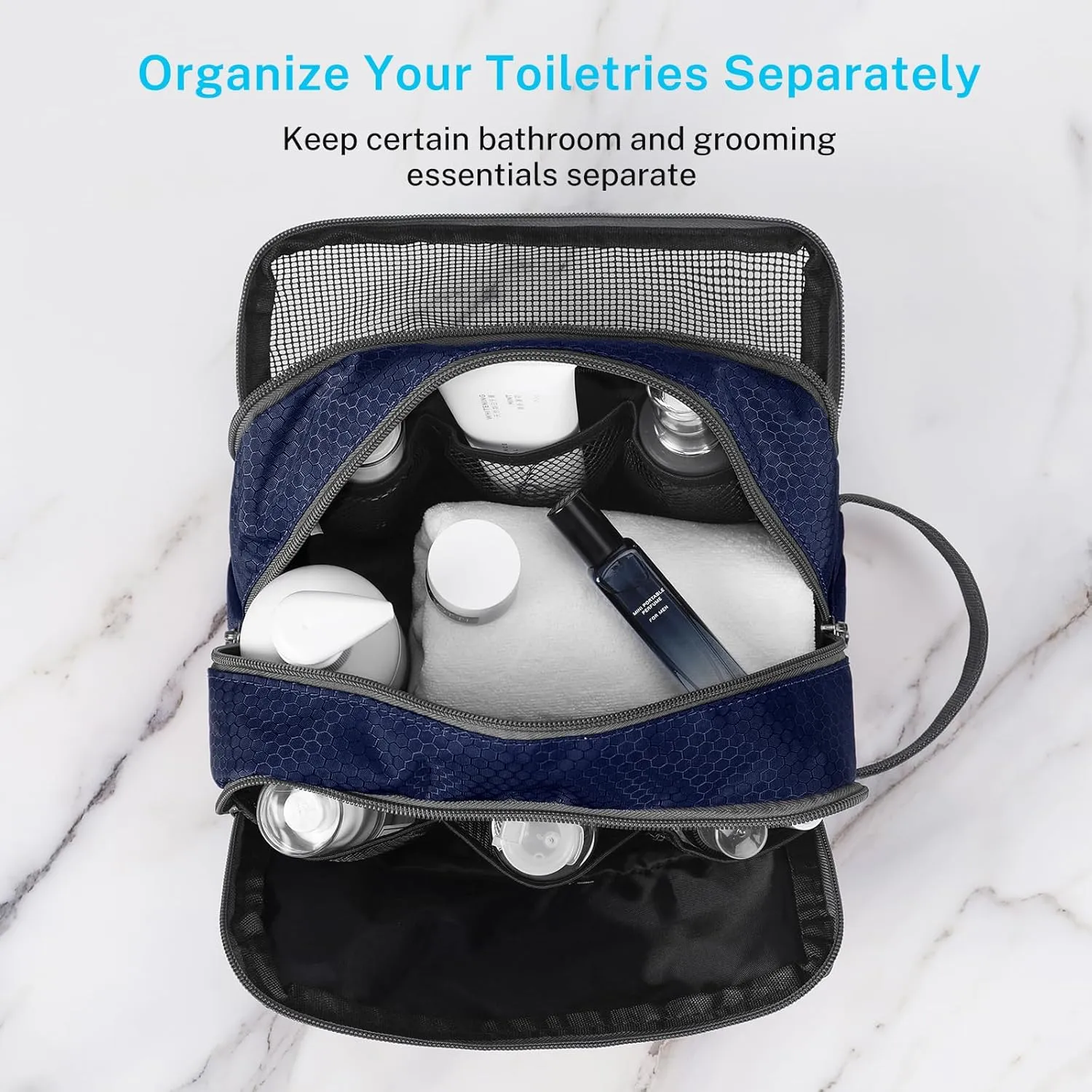 Gonex Travel Toiletry Bag Nylon, Dopp Kit Shaving Bag Toiletry Organizer Deep Blue
