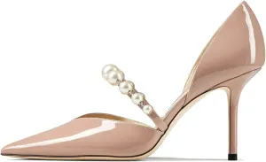 Goolita Closed Pointed Toe Stiletto High Heels Pearl Pumps for Women Patent Leather Party D'Orsay Pumps Wedding Evening Bride Shoes