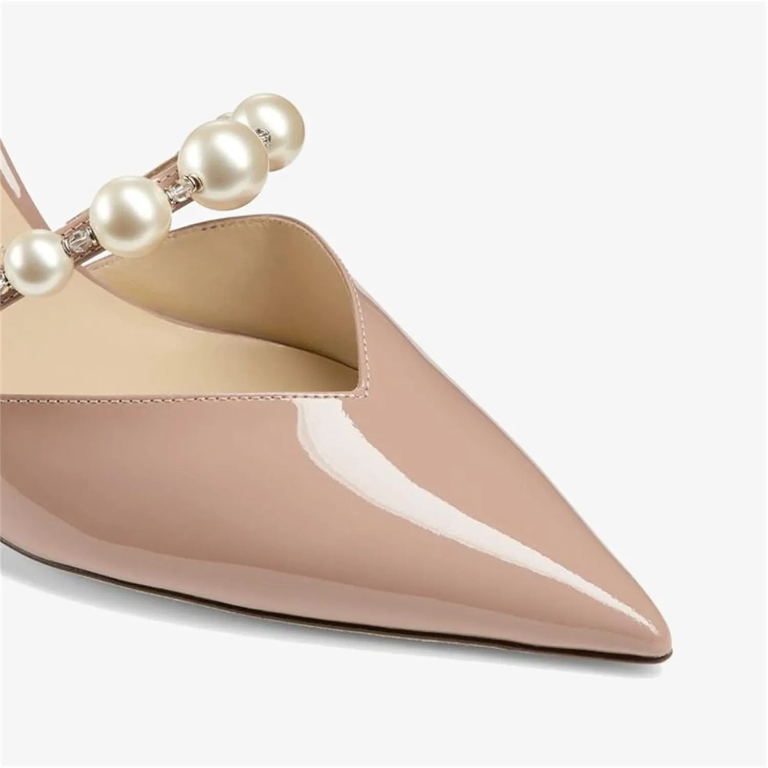 Goolita Closed Pointed Toe Stiletto High Heels Pearl Pumps for Women Patent Leather Party D'Orsay Pumps Wedding Evening Bride Shoes