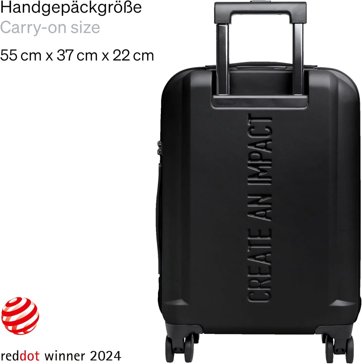 GOT BAG - RE:SHELL® CABIN LUGGAGE, Carry-On Luggage with 15” Laptop Sleeve, Hard Shell Suitcase on Wheels, Eco-Conscious Bag Made of Recycled Ocean Impact Plastic™ (Black Color)