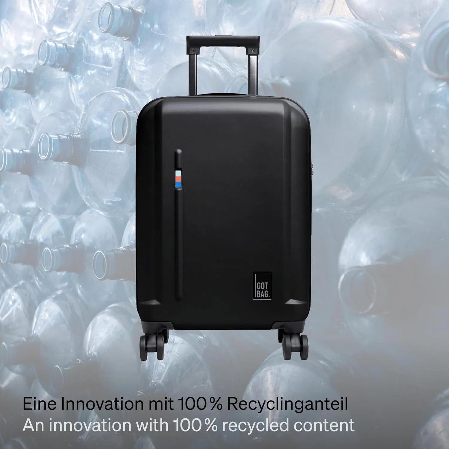 GOT BAG - RE:SHELL® CABIN LUGGAGE, Carry-On Luggage with 15” Laptop Sleeve, Hard Shell Suitcase on Wheels, Eco-Conscious Bag Made of Recycled Ocean Impact Plastic™ (Black Color)