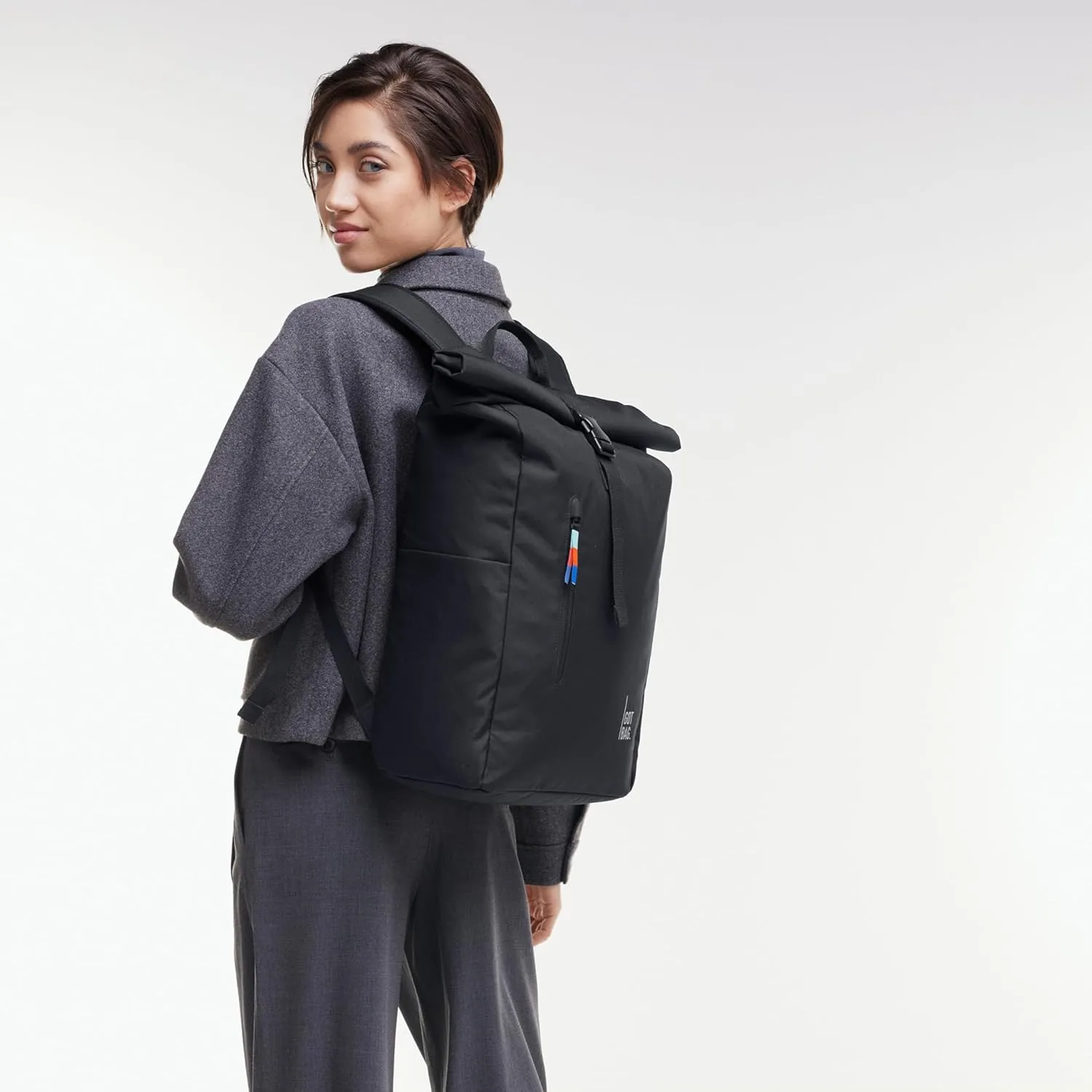 GOT BAG - ROLLTOP EASY Backpack, Backpack for Hiking & Travel with a 16” Laptop Sleeve, Eco-Conscious Bag Made of Recycled Ocean Impact Plastic™ (Black Color)