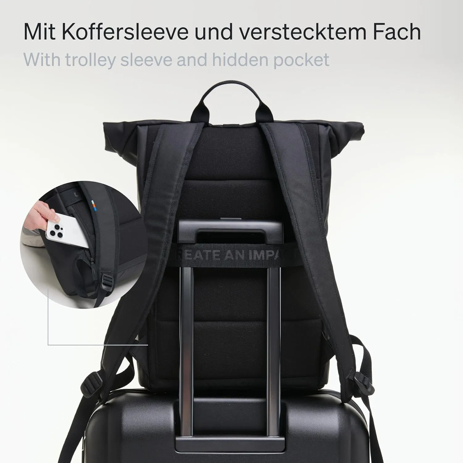 GOT BAG - ROLLTOP EASY Backpack, Backpack for Hiking & Travel with a 16” Laptop Sleeve, Eco-Conscious Bag Made of Recycled Ocean Impact Plastic™ (Black Color)