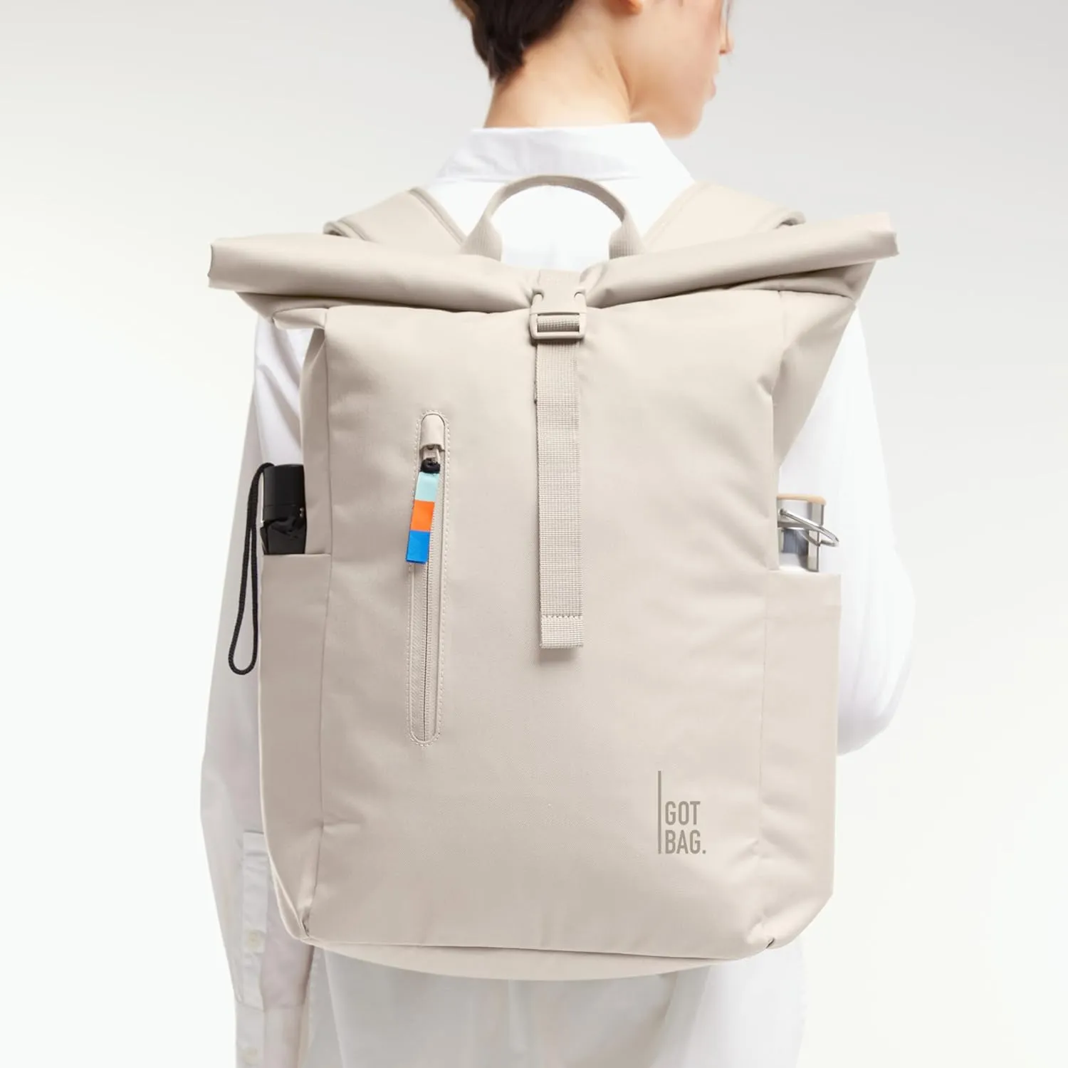 GOT BAG - ROLLTOP EASY Backpack, Backpack for Hiking & Travel with a 16” Laptop Sleeve, Eco-Conscious Bag Made of Recycled Ocean Impact Plastic™ (Softshell Color)