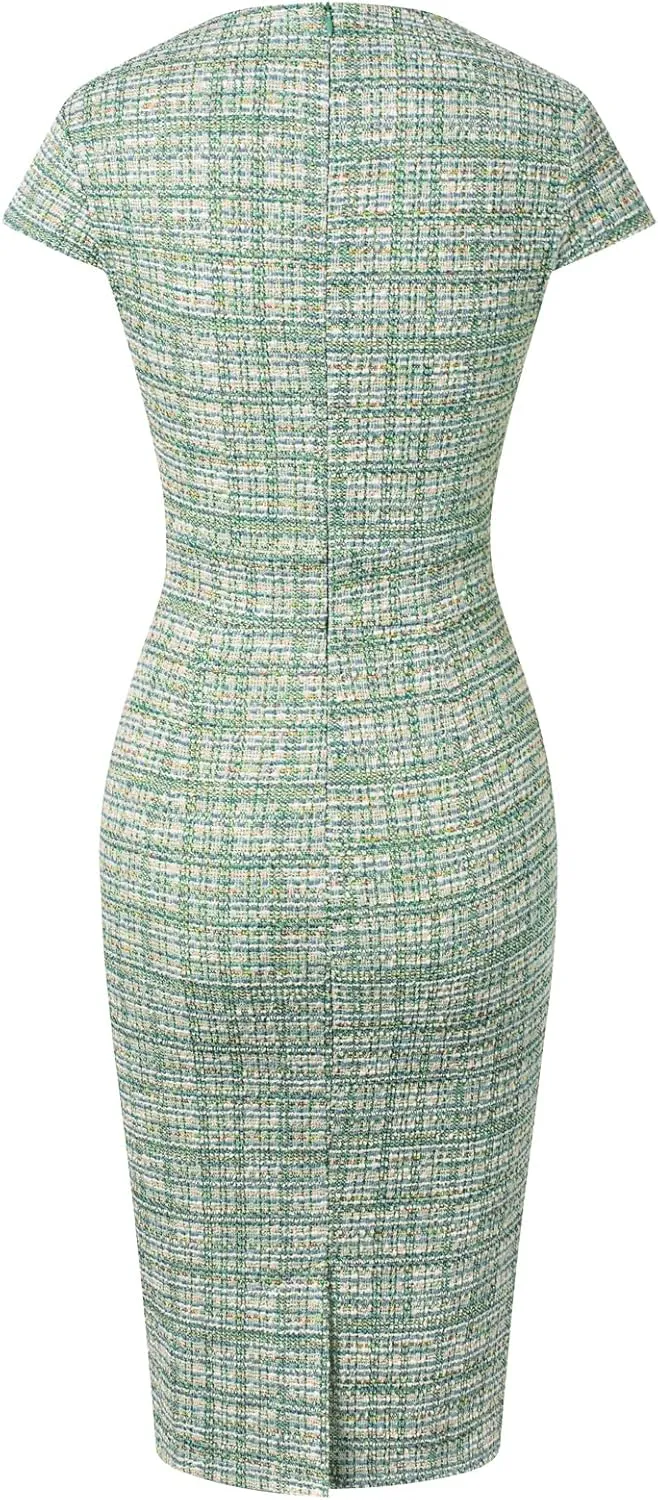 GRACE KARIN Women's Gorgeous Pencil Dress Cap Sleeve Tweed Pencil Dress for Work