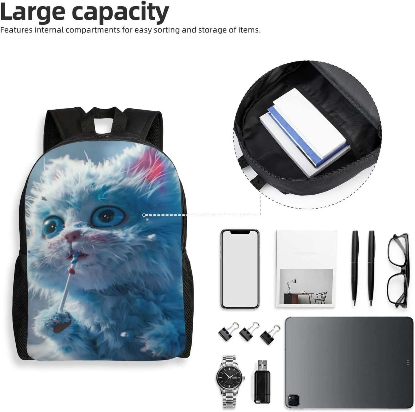 Greedy Cat Backpack Waterproof Anti Theft Durable Light Laptop Bag Backpacks For Women Men Travel Gym Backpack