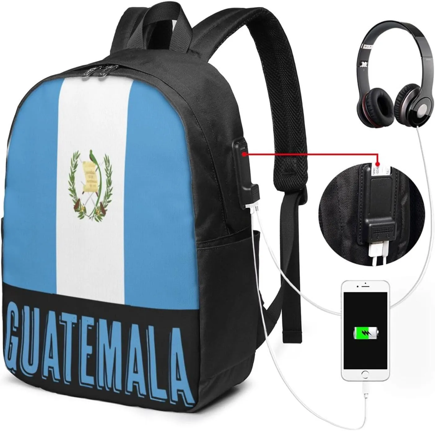 Guatemala Guatemalan Flag Laptop Backpacks Travel Backpack Casual Business Daypack Sport Rucksack Computer Bag Fits up to 17 Inch Notebook with USB Port