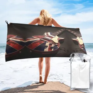 Guitar British Flag Premium Compact Microfiber Travel Towel-Featherlight & Quick Dry,Sand-Resistant Beach Towel for Swimming,Camping,Vacation Essentials with Carry Pouch