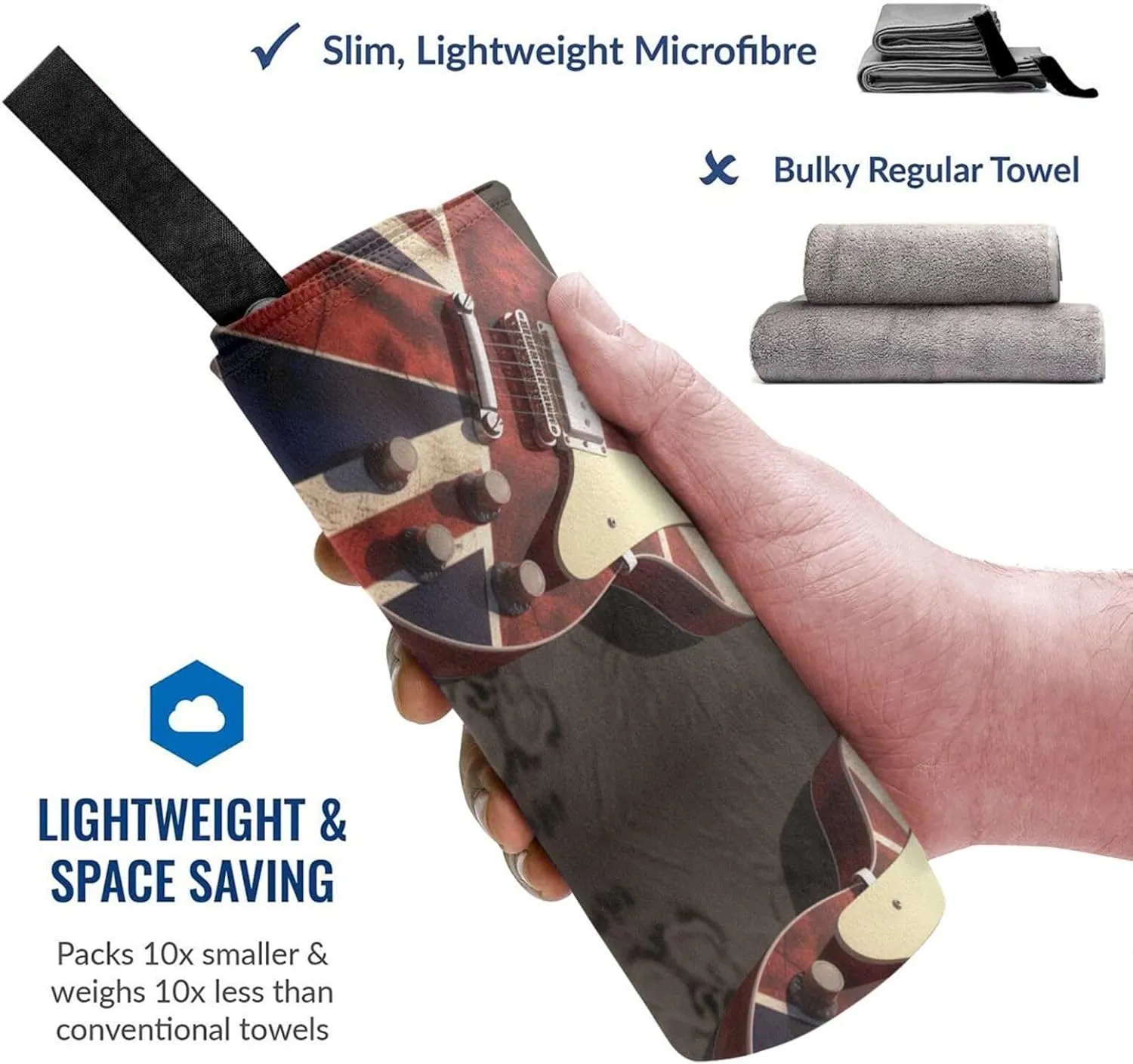 Guitar British Flag Premium Compact Microfiber Travel Towel-Featherlight & Quick Dry,Sand-Resistant Beach Towel for Swimming,Camping,Vacation Essentials with Carry Pouch
